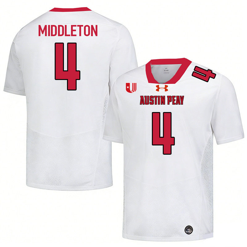 Austin Peay Governors #4 Will Middleton College Football Jerseys,Uniforms Stitched-White Austin Peay Governors #4 Will Middleton College Football Jerseys,Uniforms Stitched-White